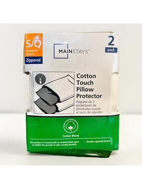 NEW MainStays Cotton Blend Touch Pillow Protector Zippered White Queen 2 Pack
